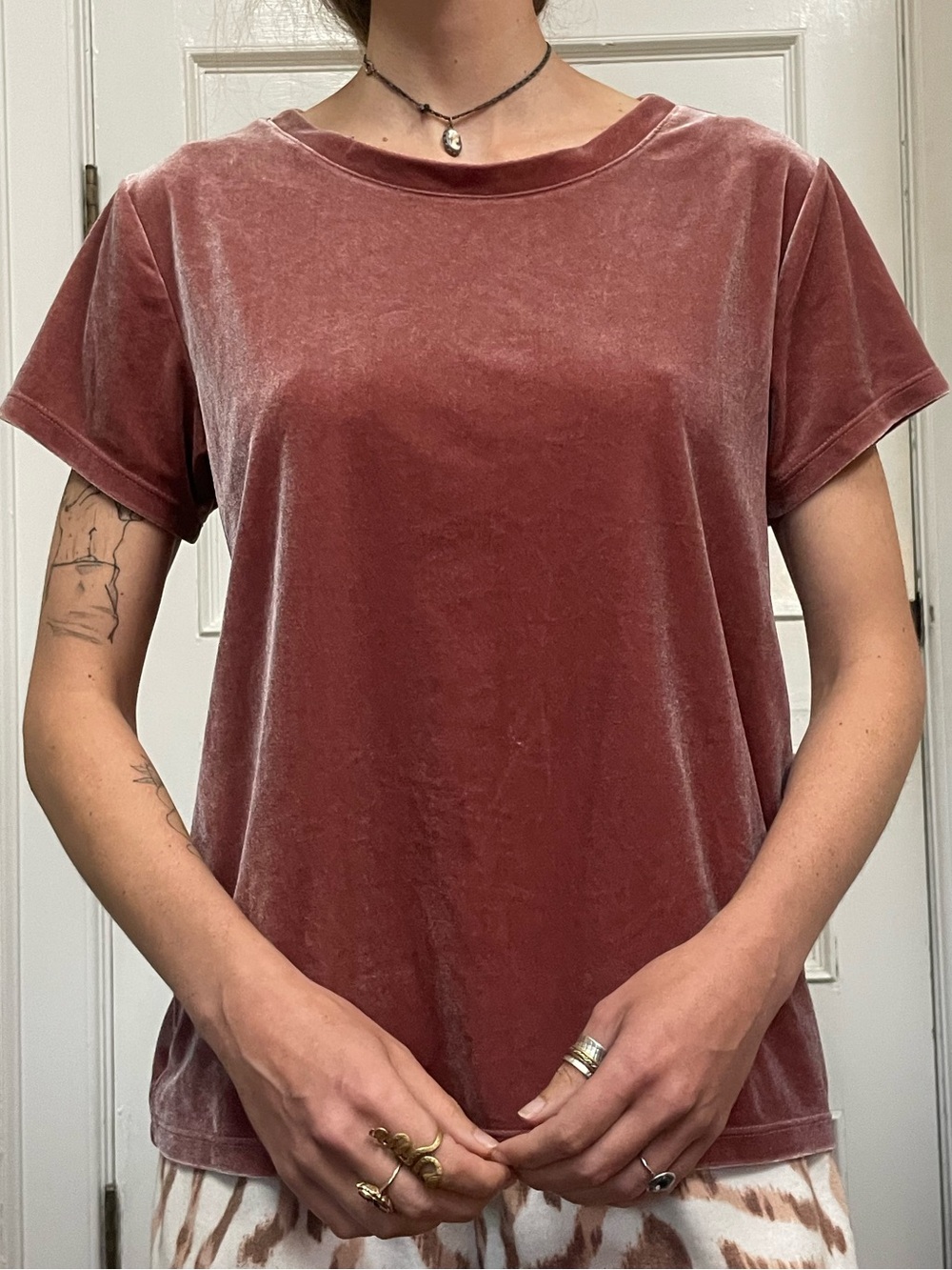 Velvet Short Sleeve Tee - Dusty Rose